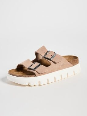 Womens Papillio by Birkenstock® Suede Arizona Chunky Slide Sandal-Warm Sand 39